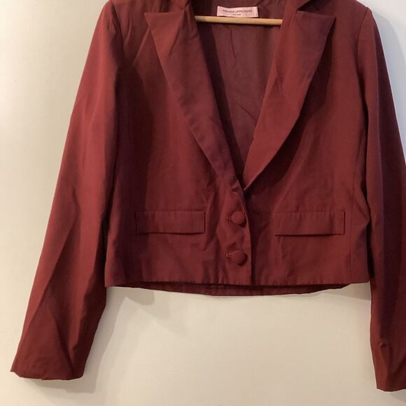 Amanda Uprichard Cropped Button Up Blazer Burgundy Women’s Jacket Size M - Picture 3 of 13